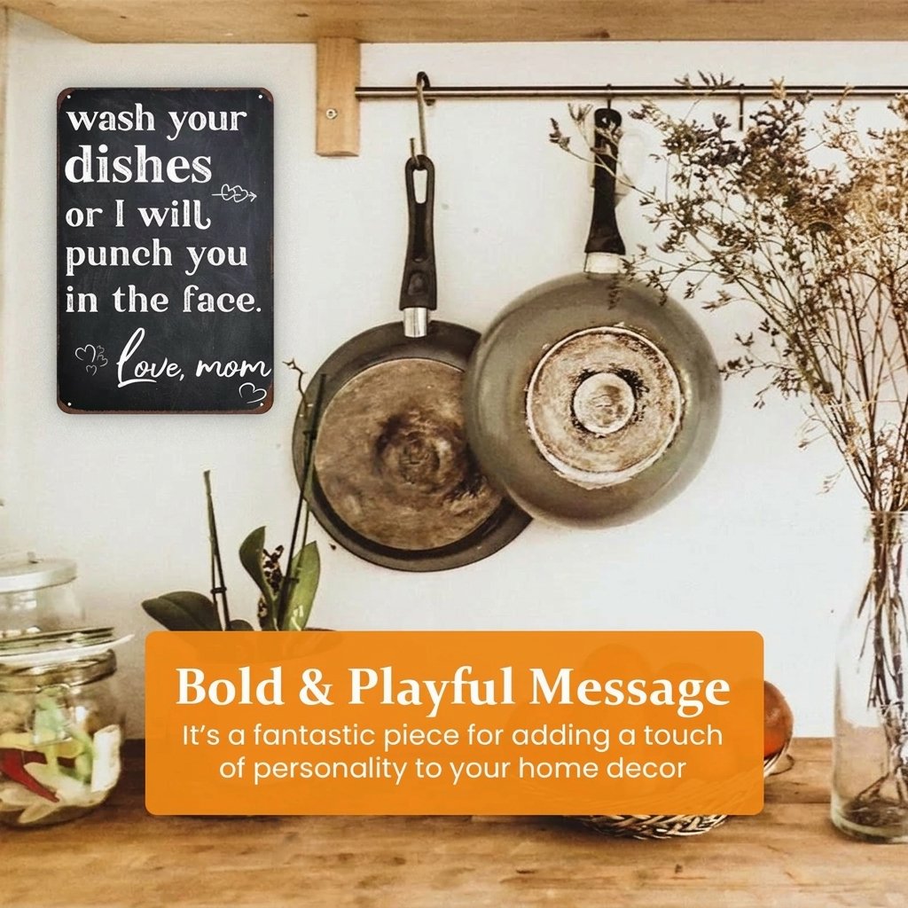 "Wash Your Dishes or I Will Punch You in the Face - Love, Mom" - Funny Kitchen Wall Decor