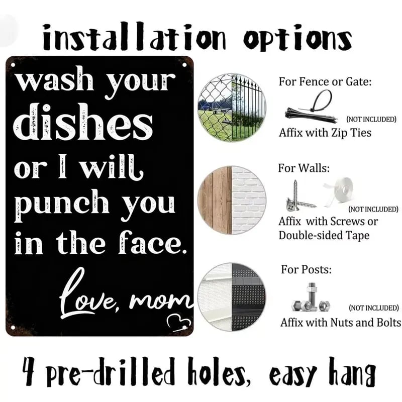 "Wash Your Dishes or I Will Punch You in the Face - Love, Mom" - Funny Kitchen Wall Decor