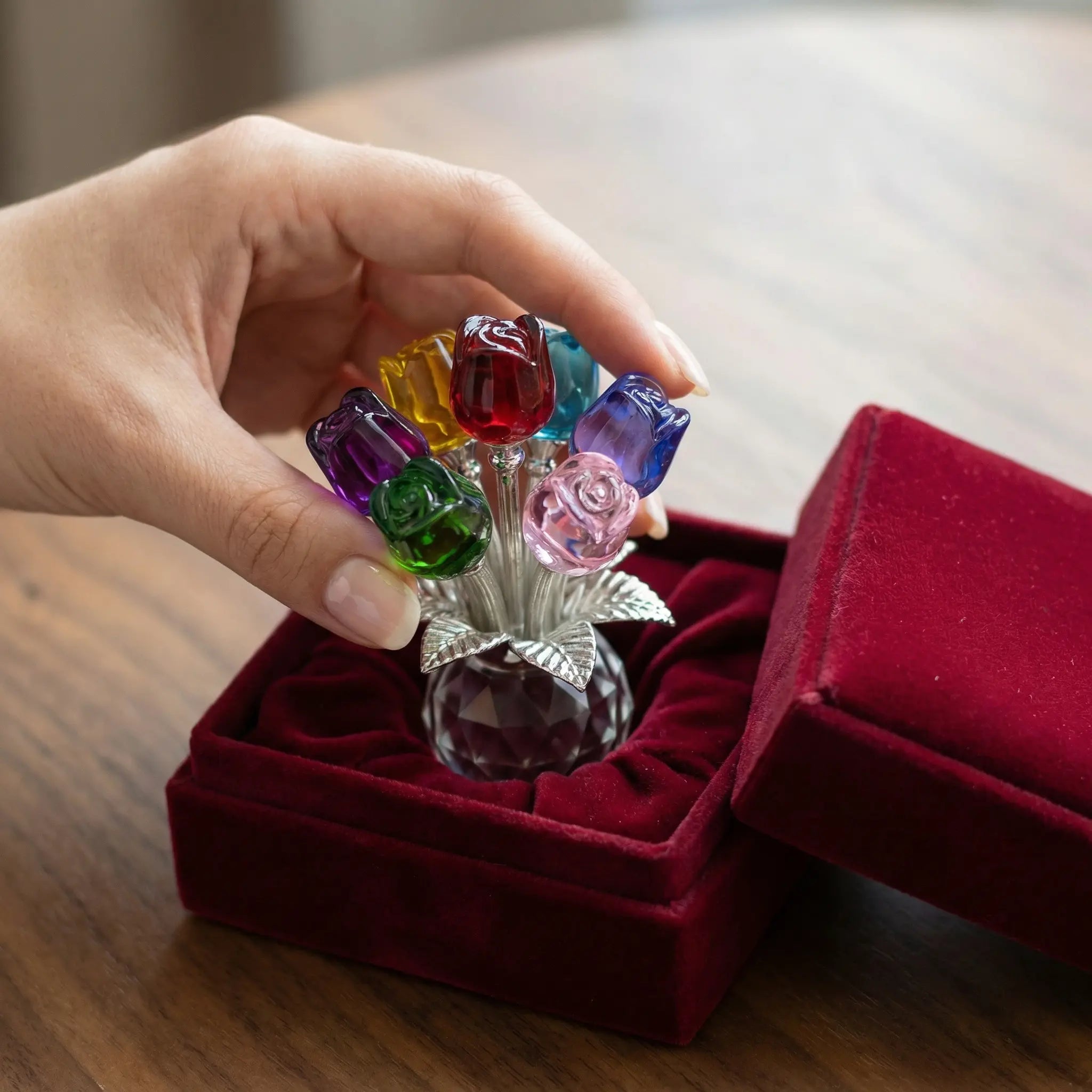 ❤️Mother's Day 70% Off - 🌷Colorful Rose Flower Crystal Figurine