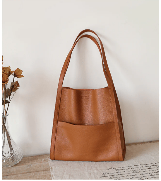 ⏰Solid color simple genuine leather shoulder bag🔥