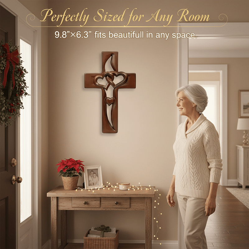 🔥Last Day 49% OFF -✨ Hand-Carved Intertwined Hearts Wooden Cross✝️