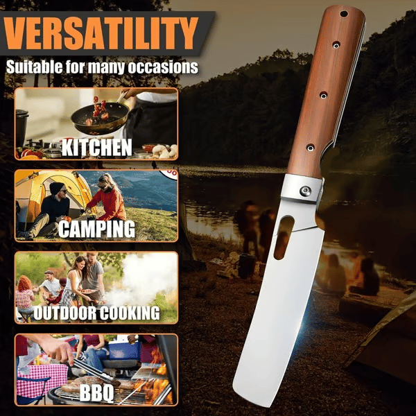 🔥✨Eternal-starlight Folding Nakiri Knife – 4Cr13 Stainless Steel Wood Handle Portable Chef Knife