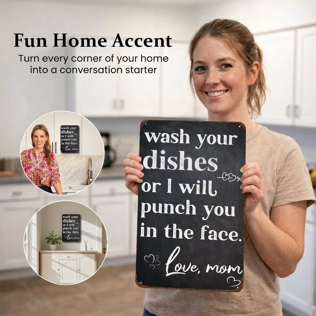 "Wash Your Dishes or I Will Punch You in the Face - Love, Mom" - Funny Kitchen Wall Decor
