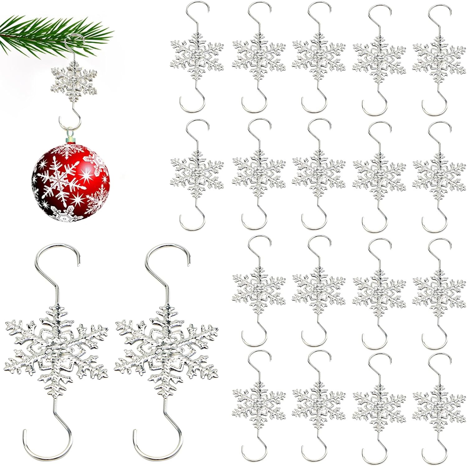 🏆2025 Christmas Hot Sale⚡Christmas S-Hooks - Metal Hanging Hooks with Snowflake Charms for Ornaments, Garland (20pcs)