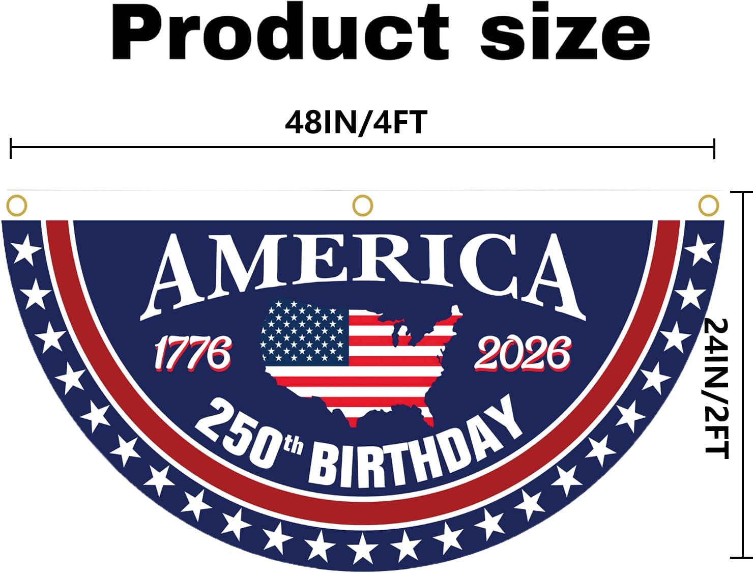 250th Anniversary Birthday Bunting Flag, 1776-2026 Commemorative Patriotic Fan Banner with Brass Grommets