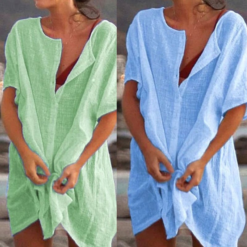 Summer Cotton Loose Short Dresses  Casual Women's  shirt