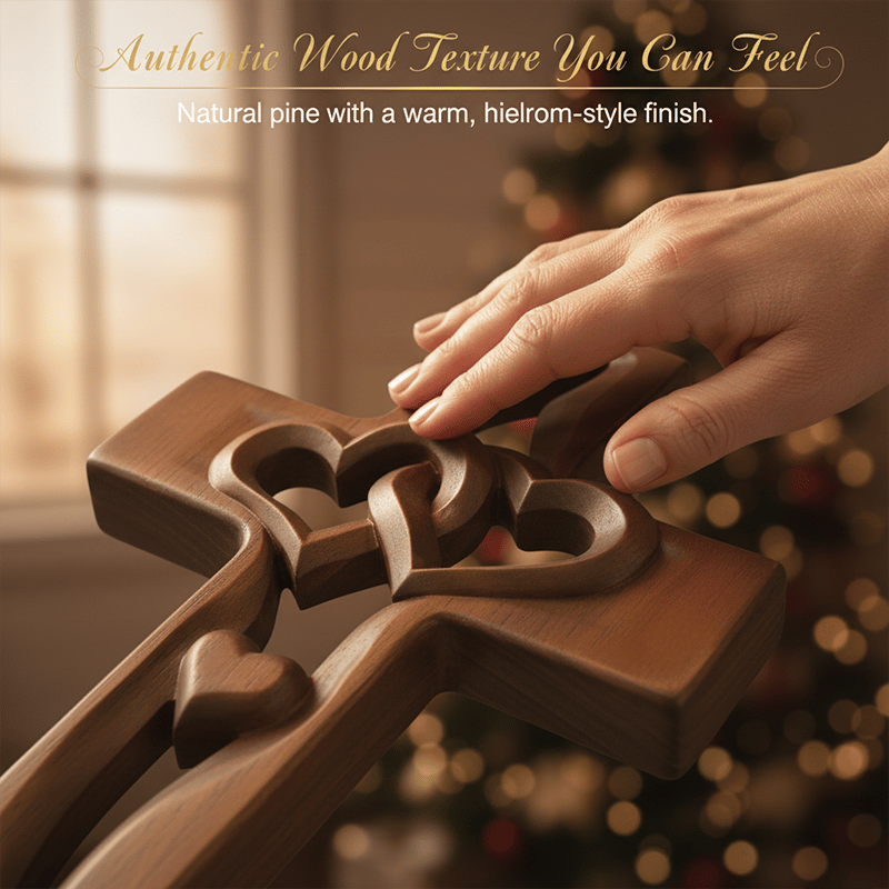 🔥Last Day 49% OFF -✨ Hand-Carved Intertwined Hearts Wooden Cross✝️