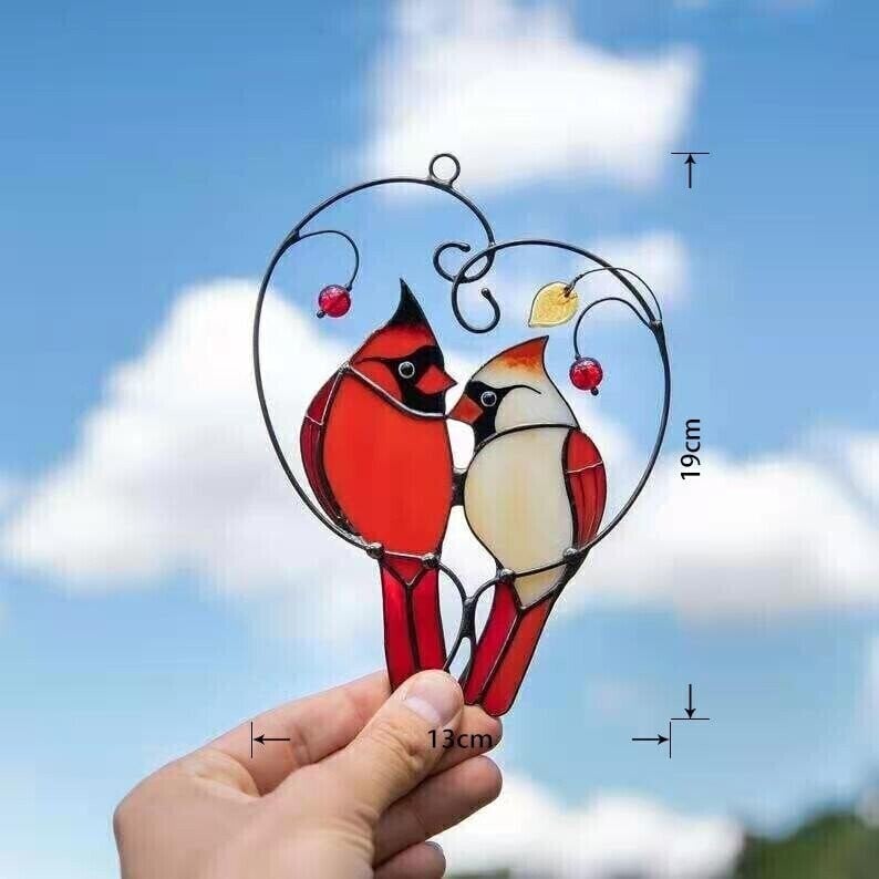 Pair of Cardinal bird stained ornament