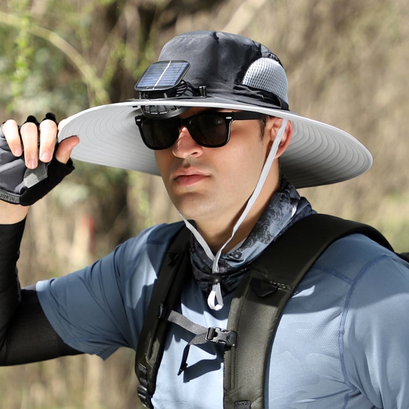 🔥Father's Day Sale- Wide Brim Solar Fan Outdoor Fishing Hat-Solar & USB Charging