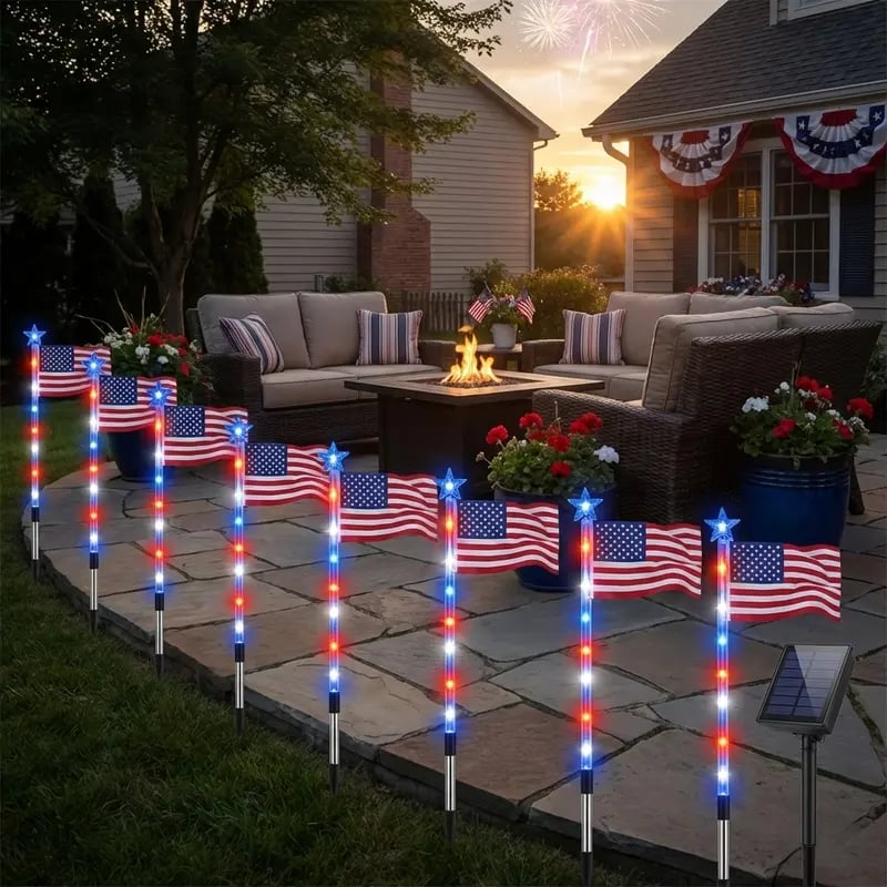🌟Last Day 49% OFF - 8 Solar American Flag Pathway Lights – Red, White & Blue Yard Glow for 250th Independence Celebration 🇺🇸✨
