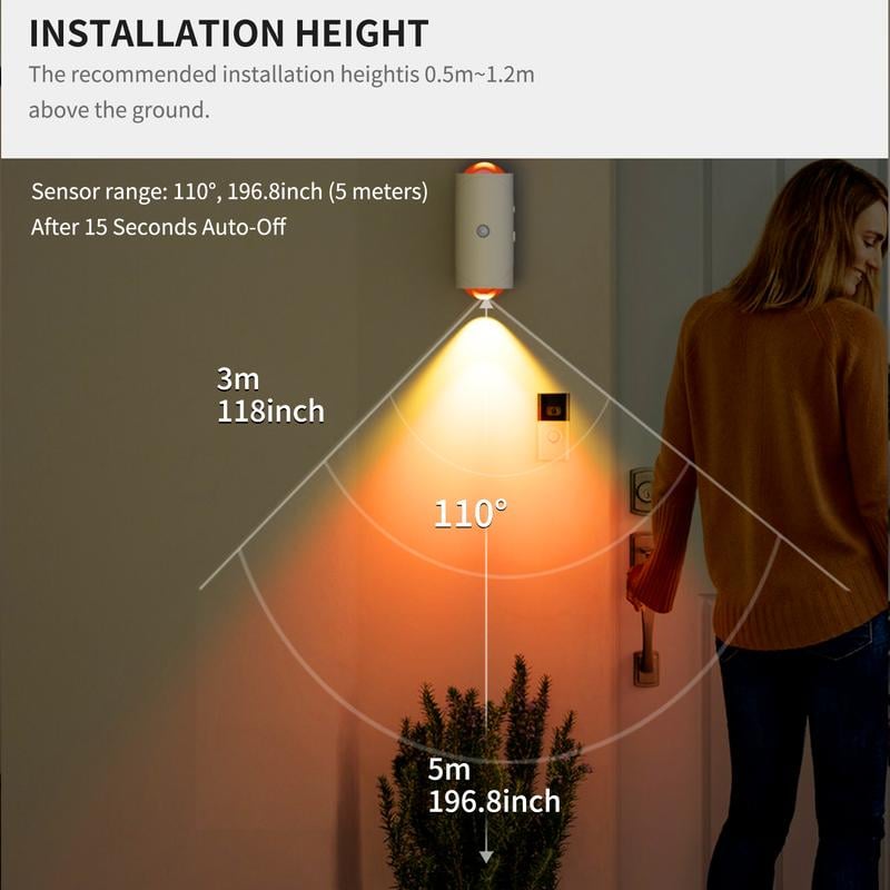 Smart LED Night Light with Motion Sensor, RGB Gradient Dimmable, USB Rechargeable, Magnetic, for Multiple Indoor Scenes