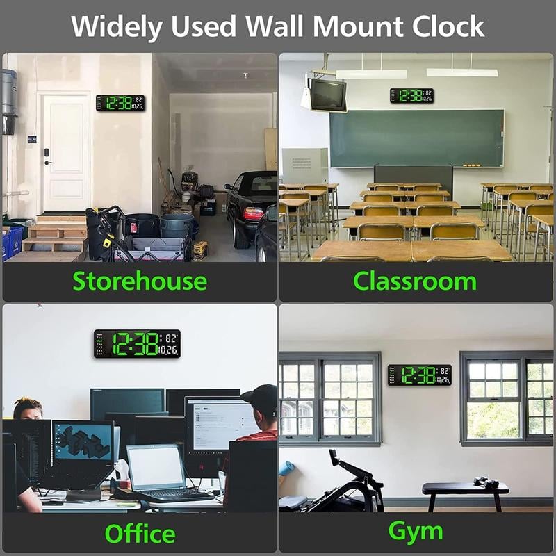 13" Large Digital Clock with Temperature, Date, Auto DST, Night Light, Auto Brightness Dimmer