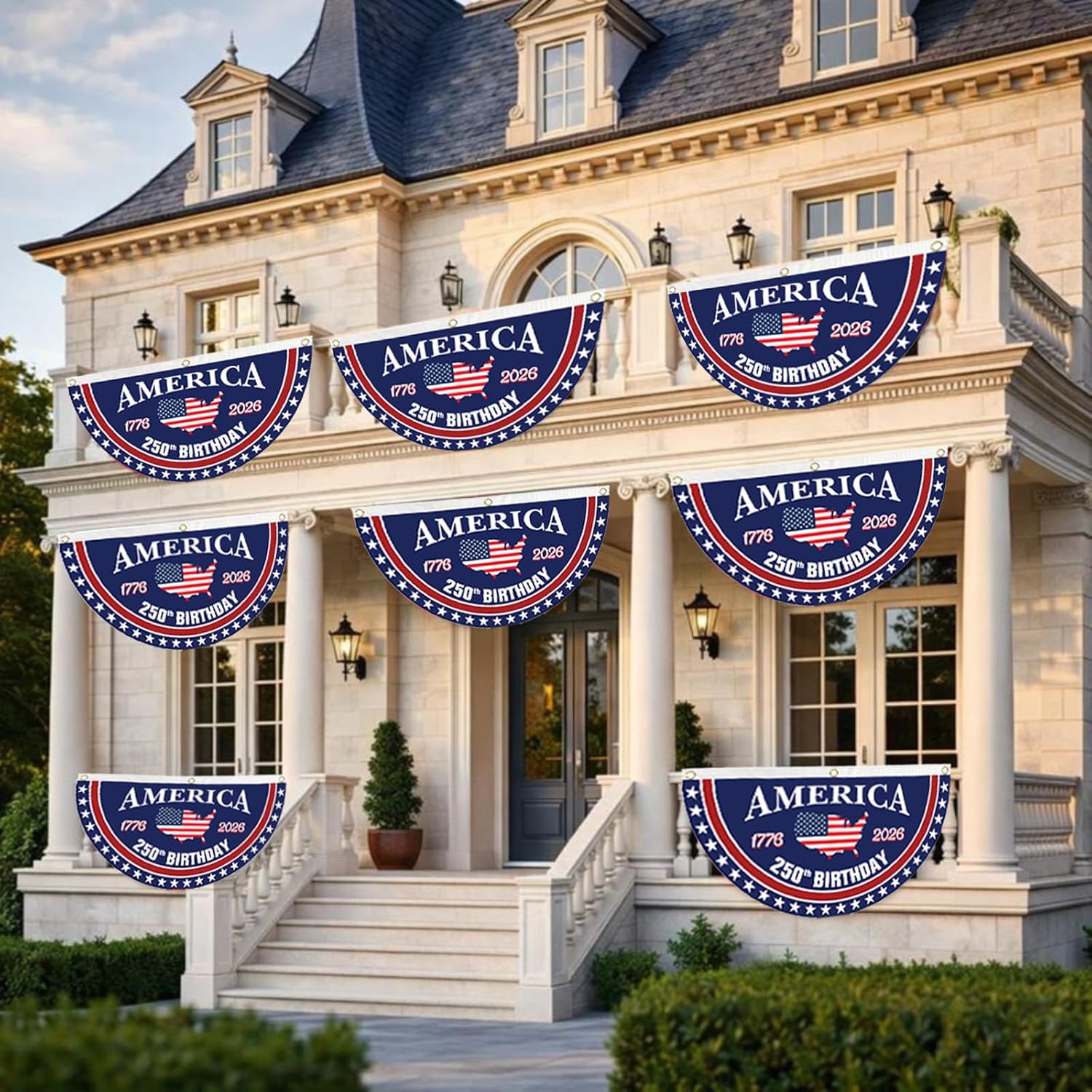250th Anniversary Birthday Bunting Flag, 1776-2026 Commemorative Patriotic Fan Banner with Brass Grommets