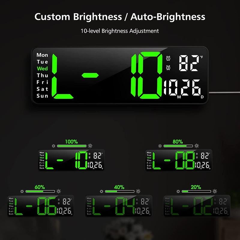 13" Large Digital Clock with Temperature, Date, Auto DST, Night Light, Auto Brightness Dimmer