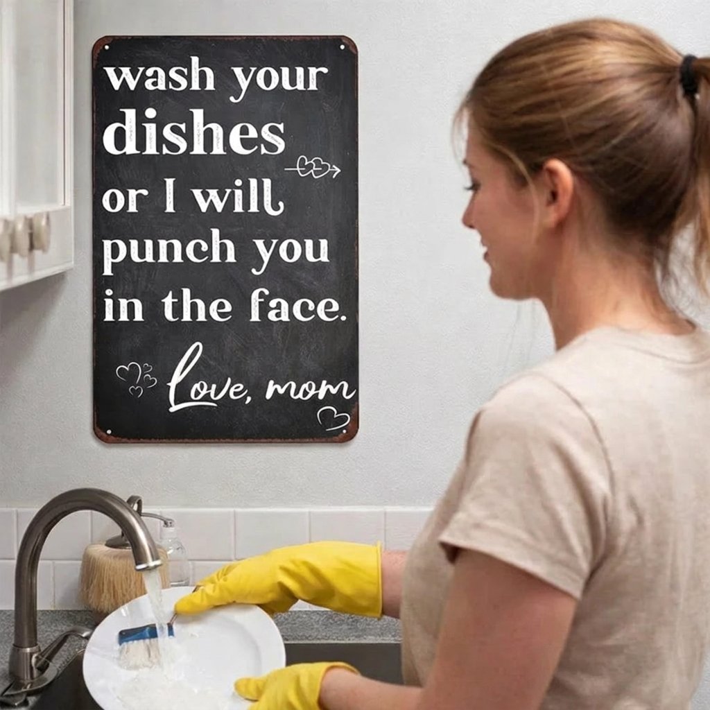 "Wash Your Dishes or I Will Punch You in the Face - Love, Mom" - Funny Kitchen Wall Decor