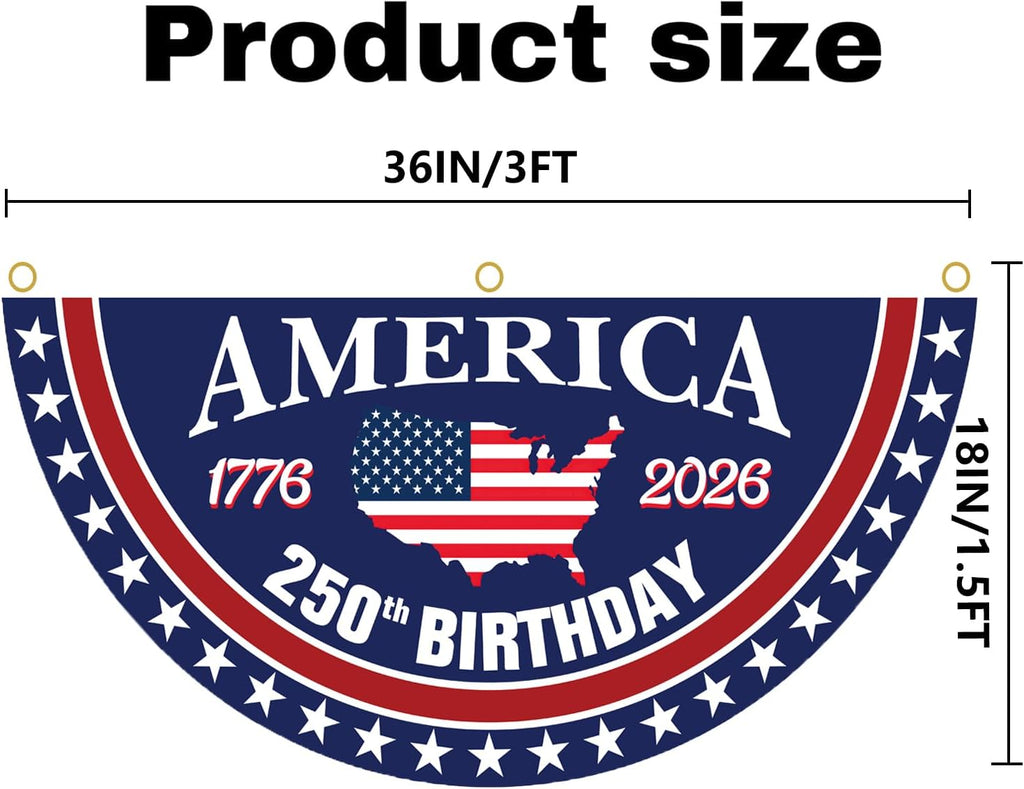 250th Anniversary Birthday Bunting Flag, 1776-2026 Commemorative Patriotic Fan Banner with Brass Grommets