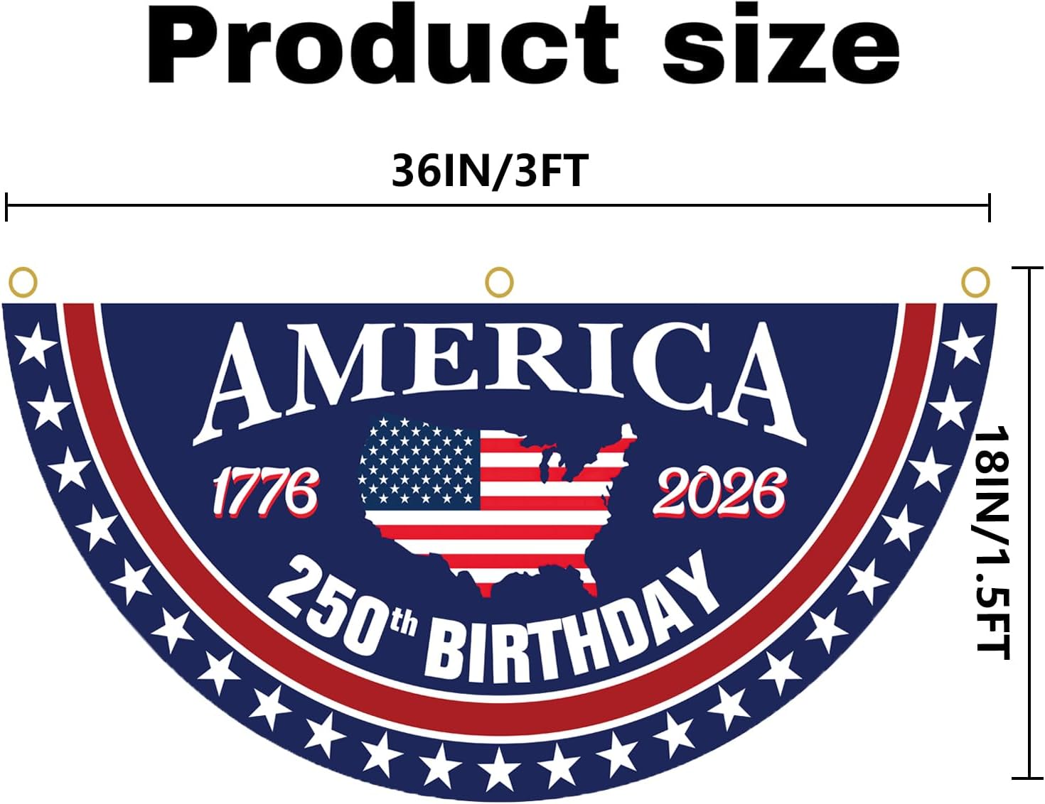 250th Anniversary Birthday Bunting Flag, 1776-2026 Commemorative Patriotic Fan Banner with Brass Grommets