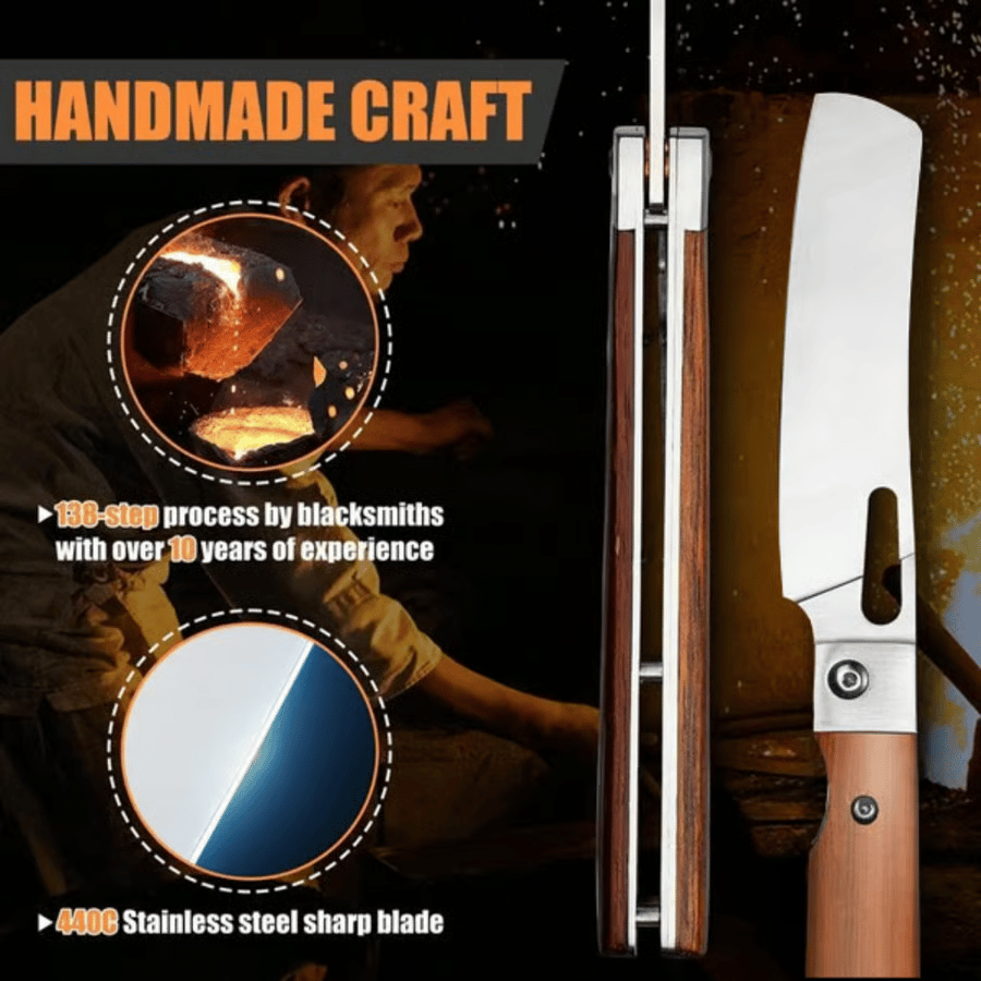 🔥✨Eternal-starlight Folding Nakiri Knife – 4Cr13 Stainless Steel Wood Handle Portable Chef Knife