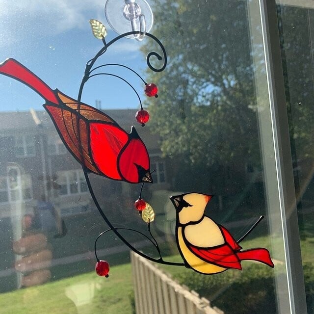 Pair of Cardinal bird stained ornament