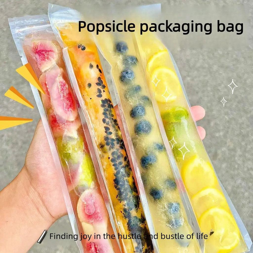 100 PCS Food-grade disposable popsicle bags, fruit jelly bags, ice cream, popsicle sticks, long strips, homemade ice pop bags