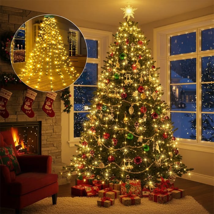🎄Holiday Pre-Sale🔥Waterproof Christmas Tree Waterfall Lights with Ring