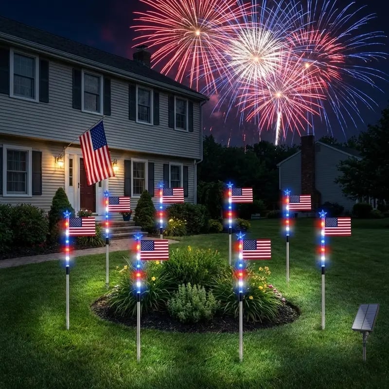 🌟Last Day 49% OFF - 8 Solar American Flag Pathway Lights – Red, White & Blue Yard Glow for 250th Independence Celebration 🇺🇸✨