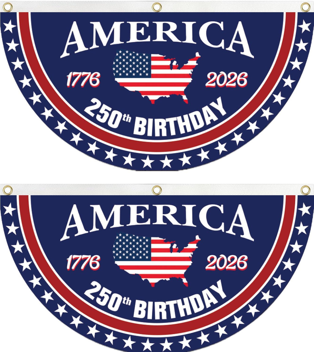 250th Anniversary Birthday Bunting Flag, 1776-2026 Commemorative Patriotic Fan Banner with Brass Grommets