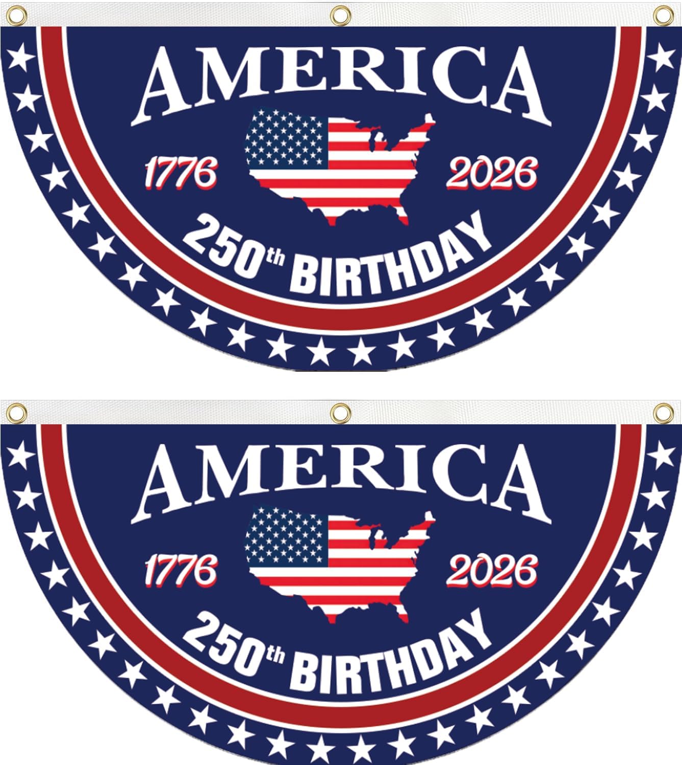 250th Anniversary Birthday Bunting Flag, 1776-2026 Commemorative Patriotic Fan Banner with Brass Grommets