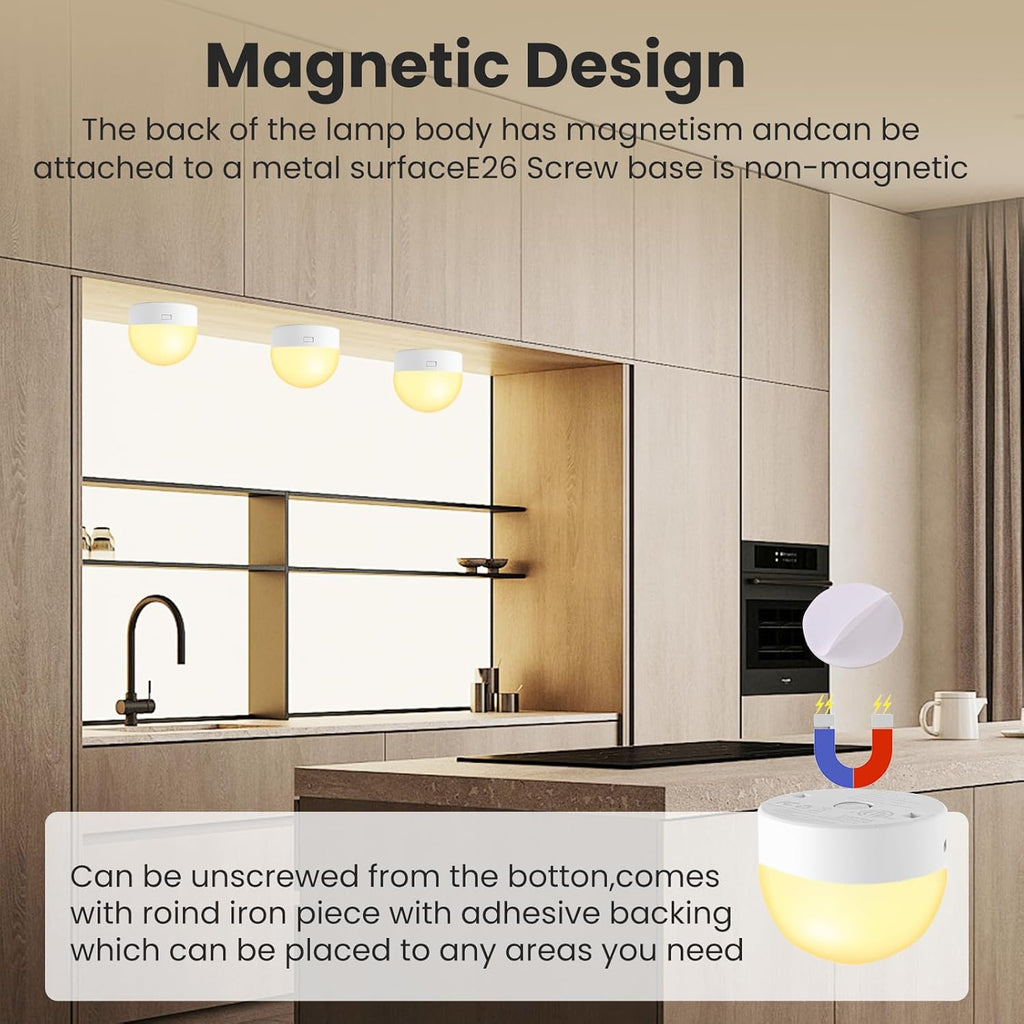 Rechargeable Light Bulbs with Remote Control, Battery Operated Light Bulb for Sconce and Lamp, 3 Color Temperature Dimmable E26 Wireless Detachable LED Charging Bulb